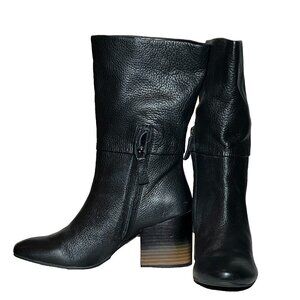 Levity Betty soft black leather boots, mid calf sz 9 w/ 3” heel matrix grunge